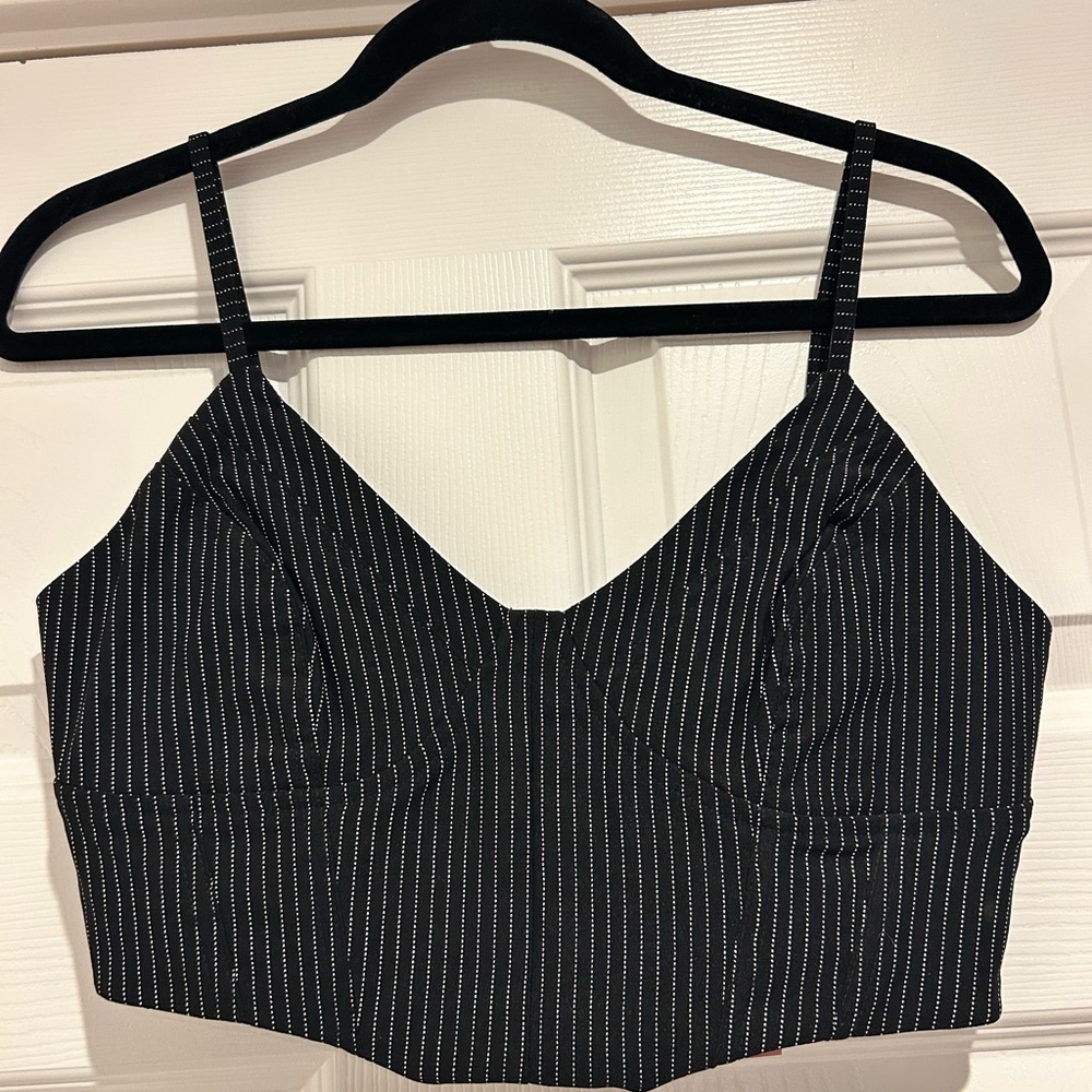 Tiger Mist Black and White Striped Crop Top